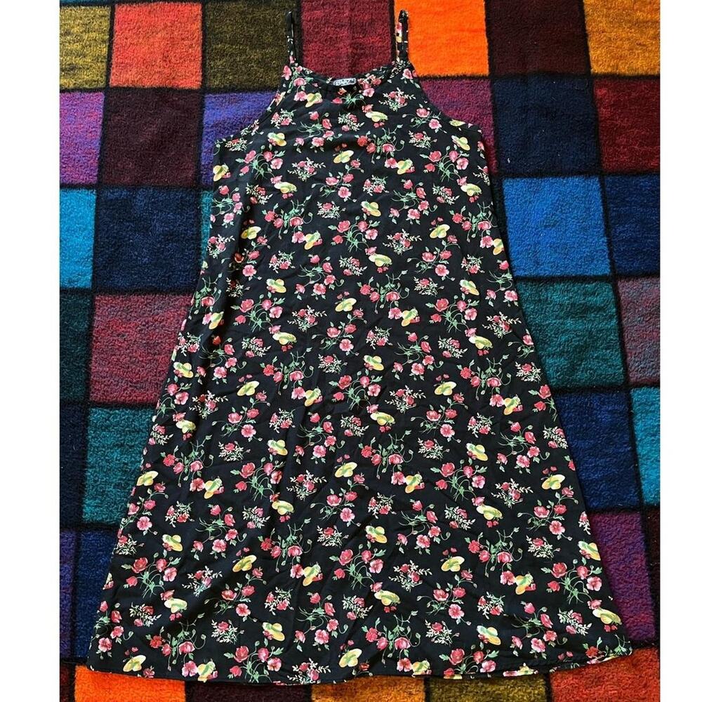 Vintage 90s Floral & Sunhat Printed Dress